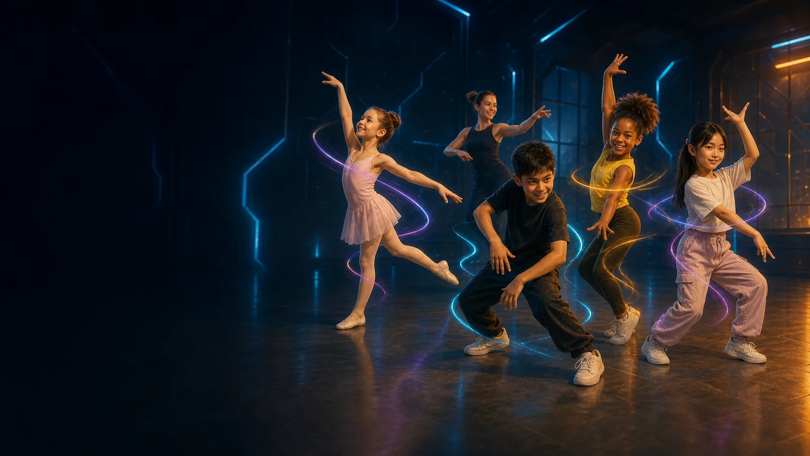Quatre jeunes danseurs développent leurs talents dans l’institut futuriste du Kajyn Club.
