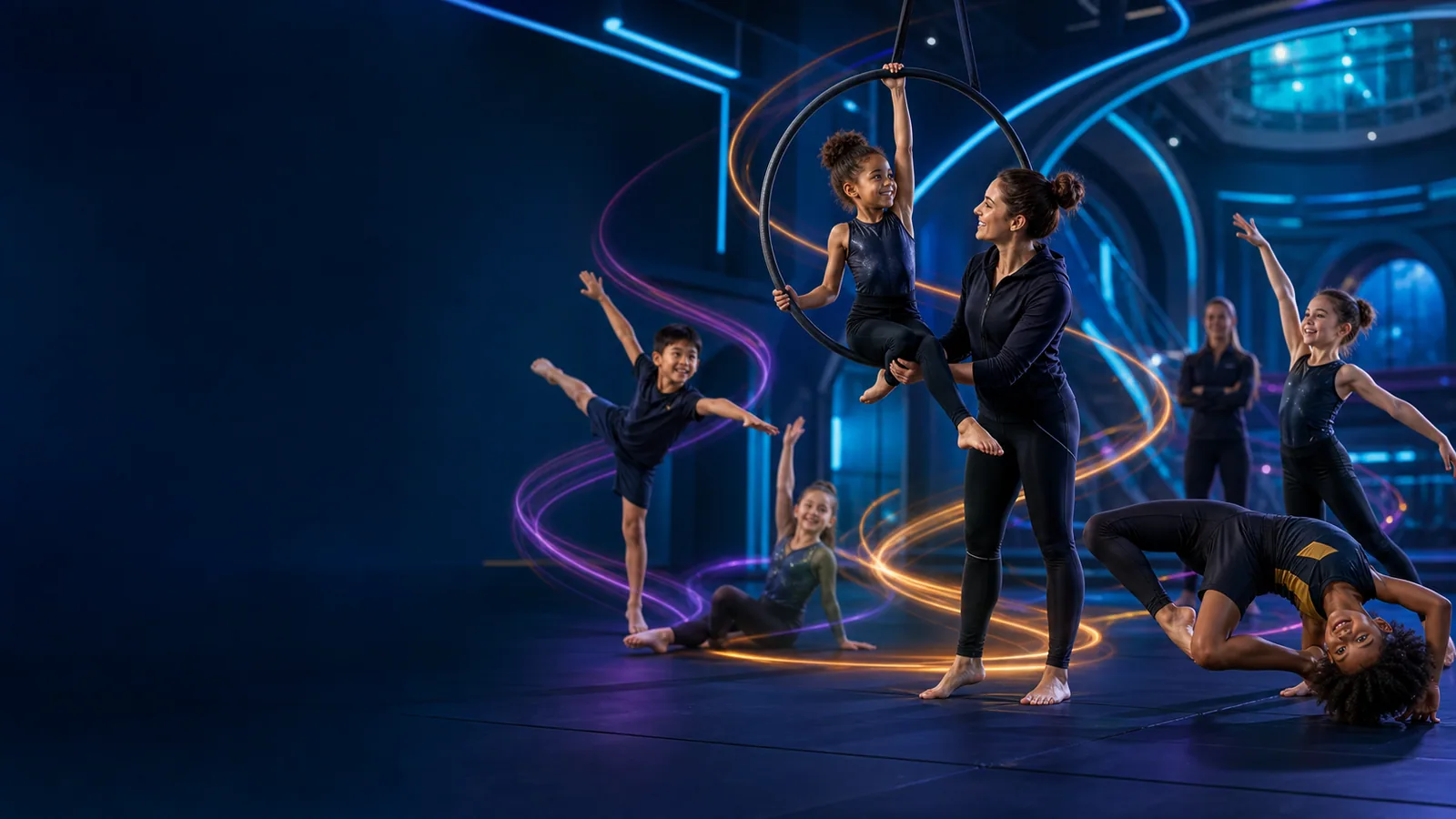 Enfants découvrant l’aérien, la danse et l’acrobatie pendant la deuxième semaine de Toussaint.